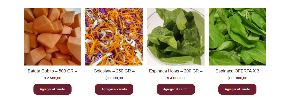 Productos frescos disponibles para comprar online en Fresco Vegetales Mar del Plata